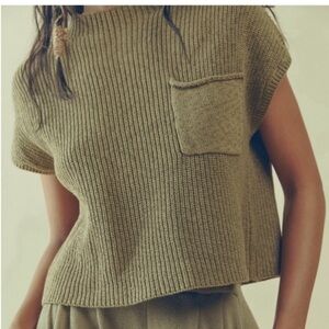 Free People beach Olive Green Crew Neck Sweater